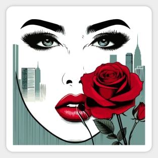 Lipstick Red Lips, Cute Rose Lady Sticker